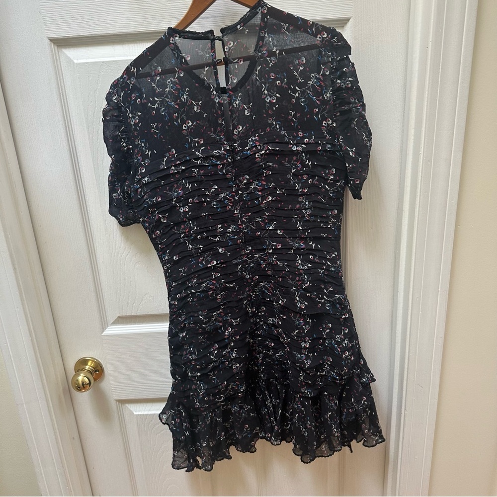 Tanya Taylor silk Carti Dress size 10 Floral Ruched Black Dress short - Picture 7 of 11